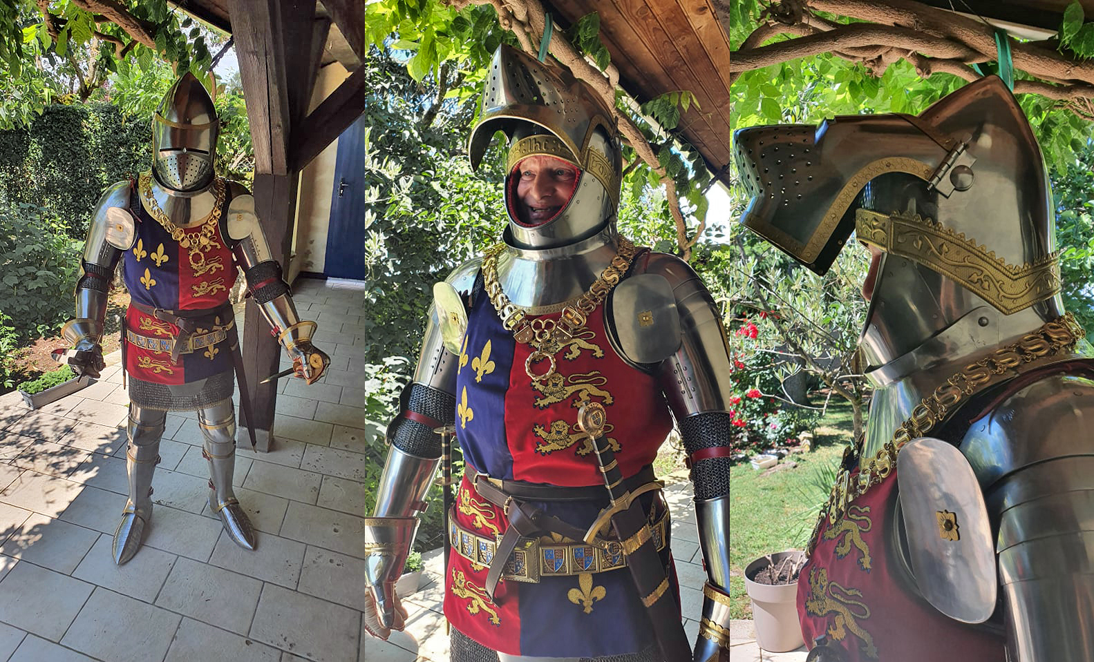 Complete armour set in English style for Agincourt battle period. Armour is part of potrait of royal family knight, maybe even the Henry V itself could wear such harness during Agincourt campaign in the north of France./ Kompletna zbroja w stylu angielskim z okresu bitwy pod Agincourt. Zbroja to cze portretu rycerza - czonka rodziny krlewskiej, moliwe e nawet sam Henryk V mg nosi tak zbroje podczas kampanii w pnocnej Francji.